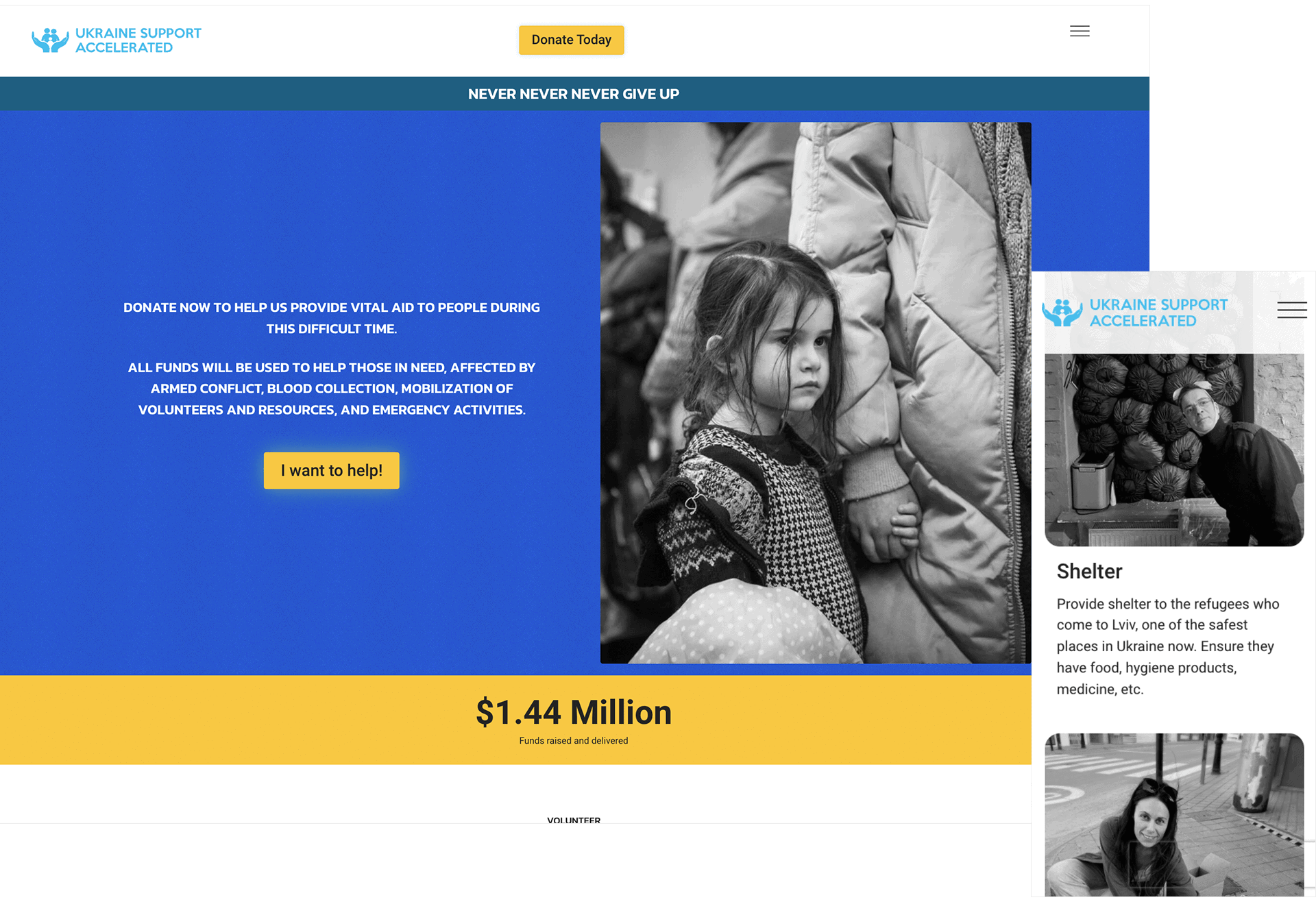 Ukraine Support Accelerated Online funding vehicle to raise money and deliver aid to civilians in Ukraine 501 (c) (3) Website Development | Logo and Brand Identity | Multi-Avenue Funding Vehicles